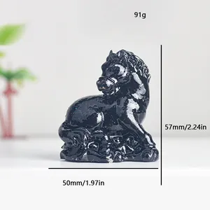 Black resin horse sculpture mascot with natural crystal fill for home desk decor