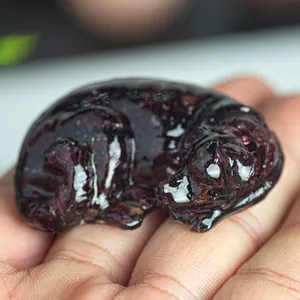 Detailed close-up of a sleeping labrador resin dog ornament with red garnet stones