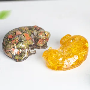 Artistic crystal resin cat figurines filled with colorful natural stones for home decor