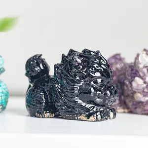 Detailed close-up of glossy black dragon turtle resin statue with sharp mirror finish