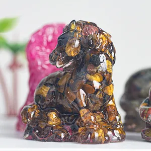 Success horse statue made of clear resin filled with natural tiger eye crystal stones