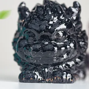 Artistic black dragon turtle resin statue with crystalline texture for desktop decoration