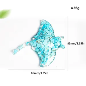 Resin manta ray sculpture with turquoise crystal chips, size 85mm and weight 36g
