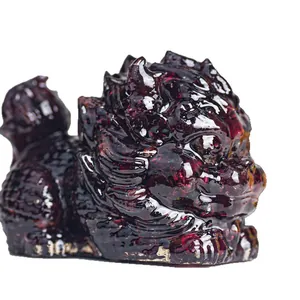 Deep burgundy resin dragon turtle ornament with translucent crystal texture for desk decor