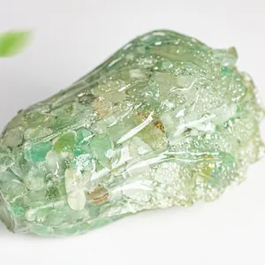 Macro view of transparent green crystal cabbage statue with detailed leaf texture