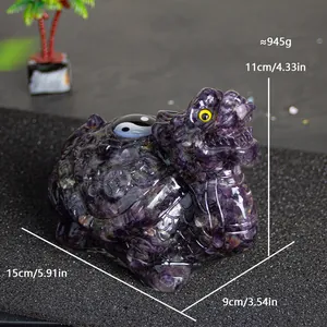 Statue tortue-dragon en améthyste naturelle avec motif yin yang résine 15cm