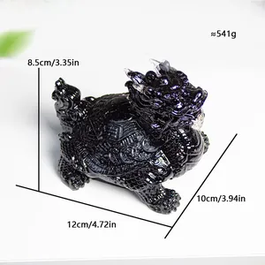 Black resin dragon turtle crystal ornament, 12x10x8.5cm spiritual home decor statue