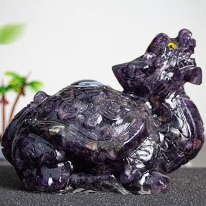 Statue de Tortue Dragon en Résine et Cristal Naturel Décoration Tai Chi Bagua Yin Yang Créature Mythique de Bon Augure Ornement Feng Shui Maison Bureau
