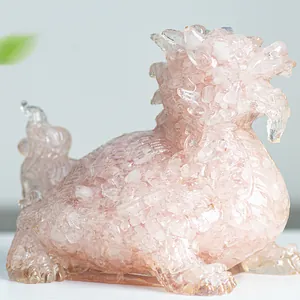 Detailed macro view of pink crystal resin dragon turtle ornament with mineral textures