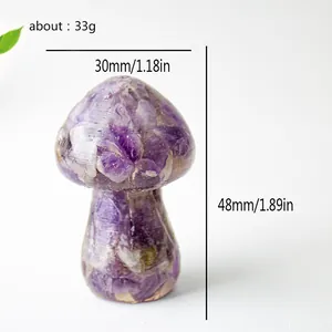 Resin crystal mushroom decor with purple stones, 48mm height decorative sculpture