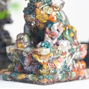 Macro shot of colorful natural crystal stone lion sculpture made with resin filling