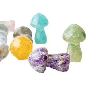 Handcrafted natural crystal mushroom sculptures for home decor and spiritual healing