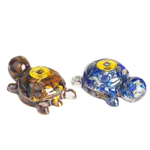 Resin crystal turtle statues with tiger eye and lapis stones for home decor