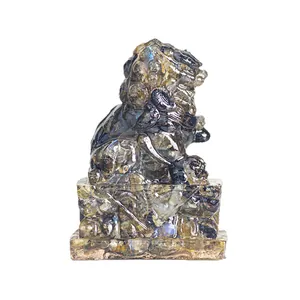 Resin crystal stone lion sculpture with labradorite-style blue and gold fire light