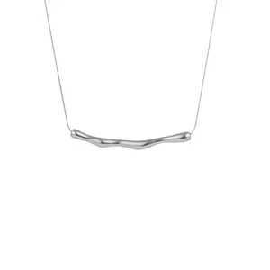 Irregular geometric silver stainless steel necklace with wavy branch-shaped pendant