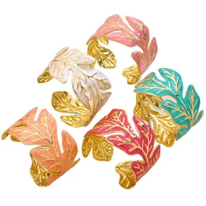 Bracciali in acciaio inossidabile a forma di foglia con smalto colorato in cinque tonalità