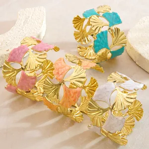 Ginkgoblatt vergoldete Armreifen in Rosa, Blau, Orange und Weiß mit Marmor-Effekt