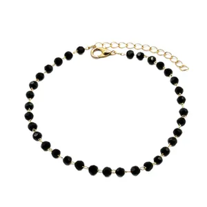 Bohemian black beaded necklace and bracelet set with golden lobster clasp and chain