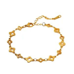 18k vergoldetes Edelstahl-Kleeblatt-Armband mit verstellbarem Karabinerverschluss