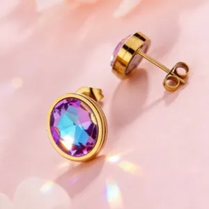 18k gold plated geometric stud earrings with colorful gradient zircon stones for women
