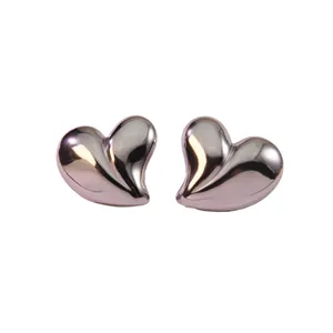 Exaggerated irregular heart earrings in tarnish-free titanium steel with purple finish