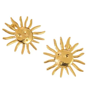 Orecchini a forma di sole vintage in acciaio inossidabile dorato con raggi solari