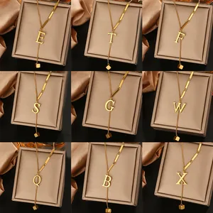 Roestvrij Stalen Eerste Letter Hanger Ketting Voor Vrouwen Goud Y Lariat Ketting Alfabet Kubus Hanger Ketting Eenvoudige Sieraden Cadeau