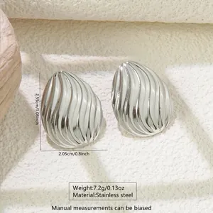 Detailed view of silver water drop textured earrings with size dimensions and weight info