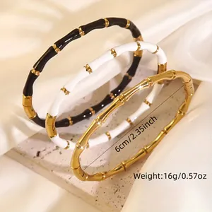 Elegante 18K vergoldete Edelstahl Armreifen im Bambus Design mit Emaille Details