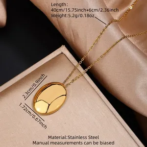 Collier avec pendentif ovale poli en acier inoxydable doré et détails sur les dimensions