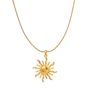 Polished gold sun pendant necklace with sleek snake chain for a stylish minimalist look