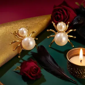 Gothic 18k gold plated spider earrings with white pearls and luxury vintage design