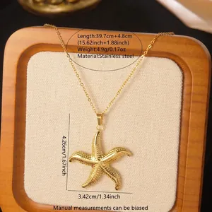Détail du collier pendentif étoile de mer doré en acier inoxydable avec mesures