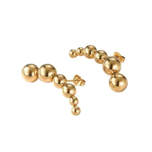 Minimalist gold stainless steel earrings with five graduated polished metal beads
