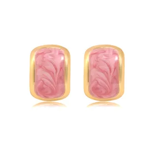 Elegante vergoldete geometrische Ohrringe mit rosa Emaille im Marmordesign