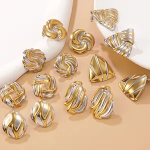 Retro Geometrische Edelstahl Zweifarbig Gold Silber Ohrringe Leichter Luxus High-End Mode Ohrstecker Für Damen Schmuck