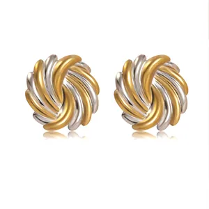 Geometrische Knotenohrringe aus 18k Gold und Silber in zweifarbiger Spiraloptik
