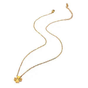 18k gold plated stainless steel necklace with textured clover pendant on white background