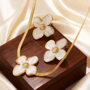 Collana Orecchini in Acciaio Inossidabile Collezione Fiore Smalto Frangipane Catena a Serpente Donna Gioielli di Moda Accessori