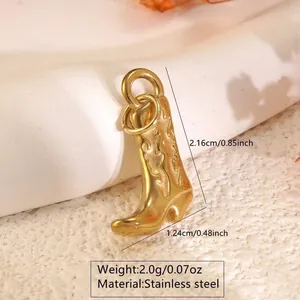 Golden stainless steel cowboy boot pendant necklace with dimensions and weight specs