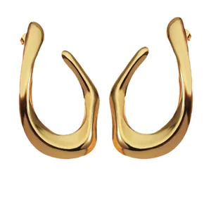 Minimalist irregular U-shaped gold earrings with polished metallic mirror finish