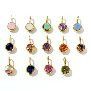 Detailed set of 14 multi-colored 8mm birthstone charms with gold plated stainless steel rims