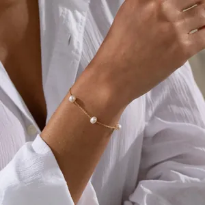 Bracelet Minimaliste en Acier Inoxydable 316L avec Perles d'Eau Douce pour Femme Élégant Bracelet Chaîne à Maillons Plaqué Or Argent Bijoux