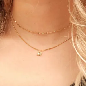 Collana Iniziale a Doppio Strato in Acciaio Inossidabile 316L Placcato Oro 14K Con Ciondolo Alfabeto Con Zirconia Gioielli Regalo Donna