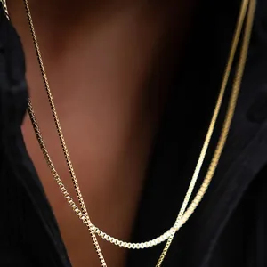 Minimalist Stainless Steel Necklace For Men 18K Gold Plated Luxury Design Geometric Box Cuban Snake Chain Link Jewelry Gift