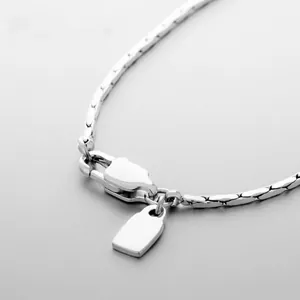 Collar de cadena de serpiente plateada para mujer con cierre de langosta y placa de metal pulido