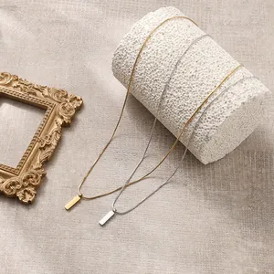 Minimalist square bar pendant necklaces in gold and silver finish with snake bone chains