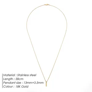 Minimalist 18K gold plated stainless steel necklace with sleek rectangular bar pendant