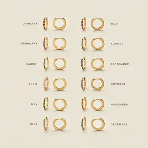 Birthstone hoop earrings set in gold stainless steel with 12 colorful crystal variants