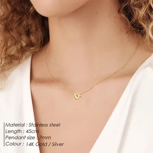 Minimalist stainless steel 45cm chain necklace with small 7mm alphabet letter pendant